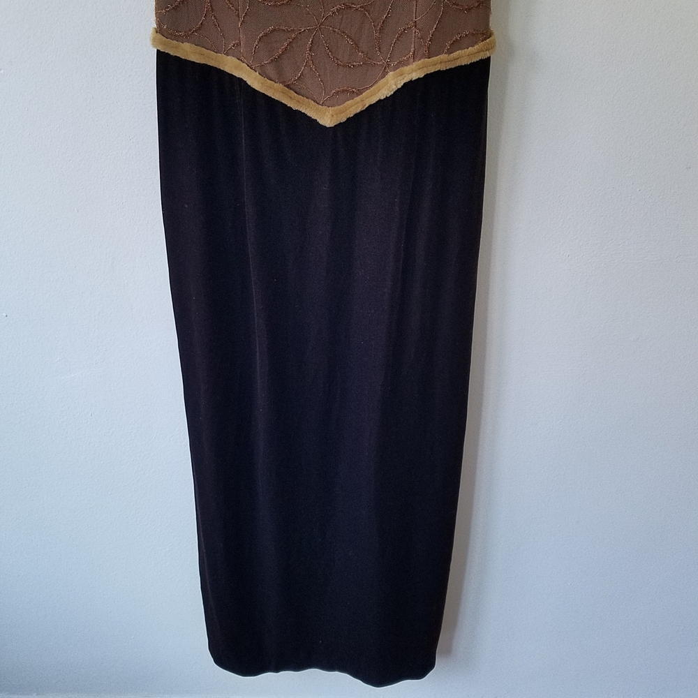 Vtg Y2K Velvet Mesh Square Neck Grunge Whimsigoth Midi Brown Dress - Picture 5 of 16